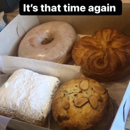 Brown butter donut, kouign amann, beignet, and cherry almond scone Brown butter donut, kouign amann, beignet, and cherry almond scone