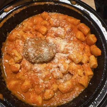 The Pizza Shoppe - Gnocchi in Vodka Sauce with a meatball...yum! - Pizza Near Me - Rochester, New York