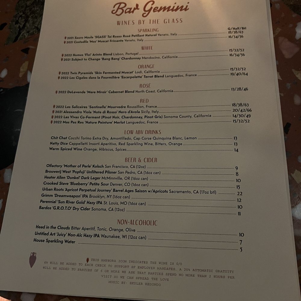 Bar Gemini - Wine Bars Near Me - San Francisco, California