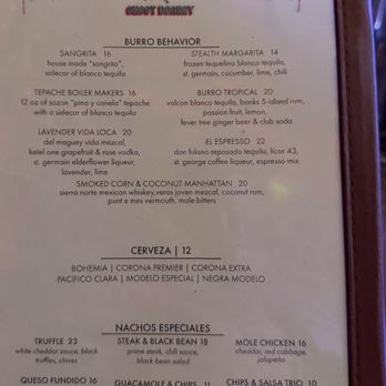 Ghost Donkey - Cocktail , beer, and nacho menu as of February 2025 - Mexican Near Me - Las Vegas, Nevada