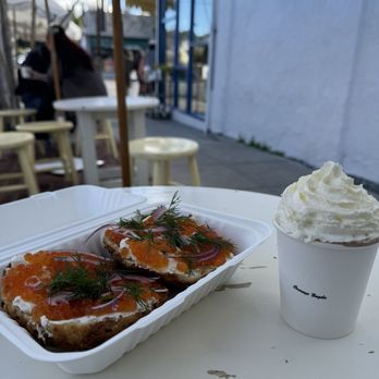 Courage Bagels - Salmon Roe bagel and Mexican Hot Cacao - Bagels Near Me - Los Angeles, California