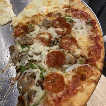 Pizza District - Half 4 cheese and half supreme - Pizza Near Me - Boca Raton, Florida