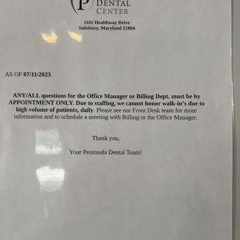 Peninsula Dental Center - No walk ins - Cosmetic Dentists Near Me - Salisbury, Maryland