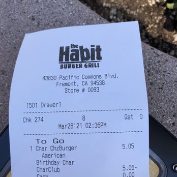 Habit Burger & Grill - 3/28/21 free cheeseburger for bday - they give more than 3 weeks to use. - Burgers Near Me - Fremont, California