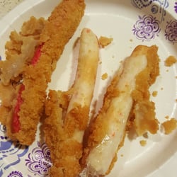 Bamboo China Restaurant - Uncoated crabsticks and one with plastic still on it. Smh