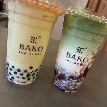 BAKO TEA HOUSE - Jasmine milk tea with boba and matcha late with boba and purple rice - Coffee & Tea Near Me - Cerritos, California