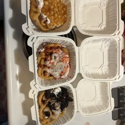 Oreo Caramel Funnel Cake, Apple Pie Funnel Cake, Strawberry Funnel Cake Oreo Caramel Funnel Cake, Apple Pie Funnel Cake, Strawberry Funnel Cake