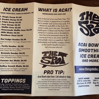 The Spot - One side of menu (as of 7/16/21) - Juice Bars & Smoothies Near Me - Nags Head, North Carolina