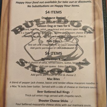 Bulldog Saloon - Happy Hour menu page 1. - Pubs Near Me - Lynnwood, Washington Bulldog Saloon - Happy Hour menu page 1. - Pubs Near Me - Lynnwood, Washington