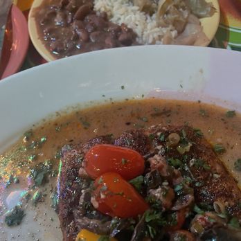 Jacques-Imo's Cafe - Grouper Iberville, red beans and rice, stewed cabbage - Cajun/Creole Near Me - New Orleans, Louisiana Jacques-Imo's Cafe - Grouper Iberville, red beans and rice, stewed cabbage - Cajun/Creole Near Me - New Orleans, Louisiana