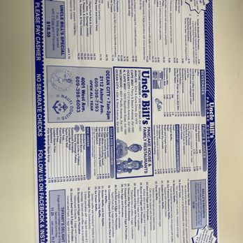 Uncle Bill's Pancake House - Menu as of 10/25/21 - Breakfast & Brunch Near Me - Ocean City, New Jersey