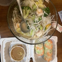 Shrimp pho ( my bowl; ordered to go) 02. GoI CuoN - Summer Rolls (2 Rolls)