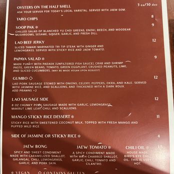 Taurus Ox - Sides Menu November 2023 - Laotian Near Me - Seattle, Washington