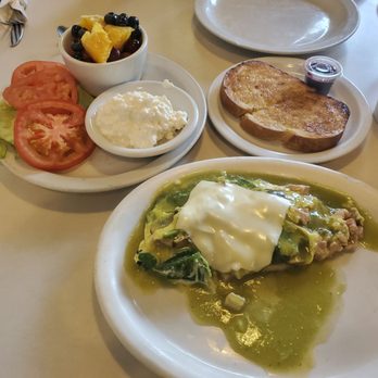 Village Cafe - The Canadian omlette with cottage cheese and t9matos with sourdough toast and fresh fruit. - American Near Me - Long Beach, California Village Cafe - The Canadian omlette with cottage cheese and t9matos with sourdough toast and fresh fruit. - American Near Me - Long Beach, California