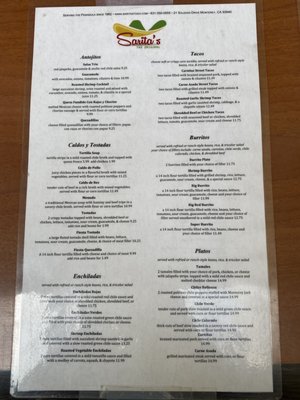 Menu photo 2 Sarita's Mexican Grill Restaurants Monterey, CA Menu photo 2 Sarita's Mexican Grill Restaurants Monterey, CA