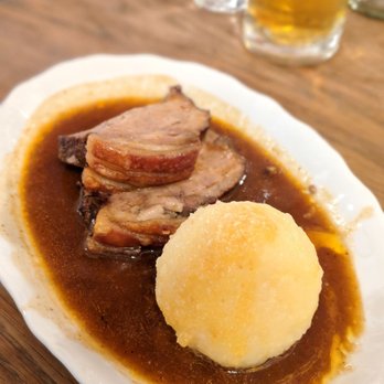 Augustiner am Platzl - Roasted crispy pork plate with potato dumpling - German Near Me - Munich, BY