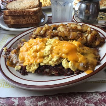 BLT Cafe St James - Corn beef hash platter: scrambled egg with cheddar cheese home fries and wheat toast. Oh yeah!!! - Breakfast & Brunch Near Me - St. James, New York