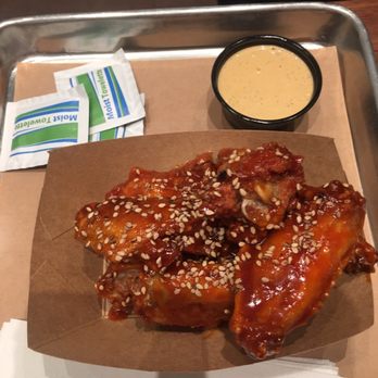 Chi'Lantro BBQ - Wings were very flavorful and came with spicy ranch. Yum!! Hubs cleaned his plate - Korean Near Me - Austin, Texas