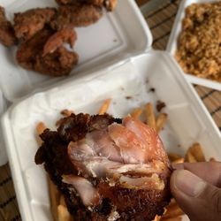 John's Fried Chicken - Dried out and overcooked pink Chicken Combo