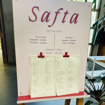 Safta - Sandwich board w/ hours and current menus - Middle Eastern Near Me - Denver, Colorado
