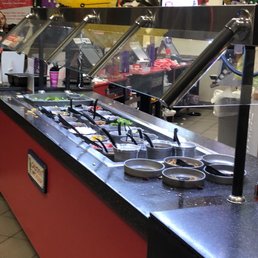 a buffet with a variety of food items