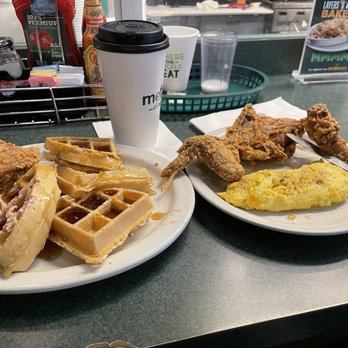 Metro Diner - Chicken and waffles.  I need two plates to eat this. - American Near Me - Fredericksburg, Virginia
