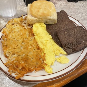 Cagney's Kitchen - Livermush with scrambled eggs and a biscuit - Breakfast & Brunch Near Me - Winston-Salem, North Carolina Cagney's Kitchen - Livermush with scrambled eggs and a biscuit - Breakfast & Brunch Near Me - Winston-Salem, North Carolina