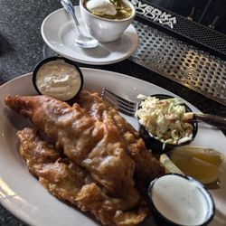Kelly's Pub - Fish & Chips with a freshly made side Tortilla Soup, yum!