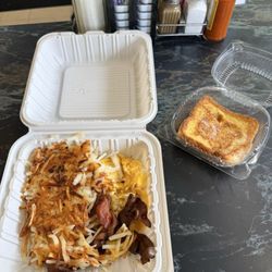 Cook N' Pot - Bacon and eggs breakfast comes with hash browns and French toast