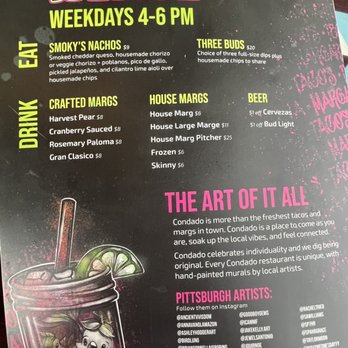 Condado Tacos - Happy hour menu 1 - Tacos Near Me - Cranberry Township, Pennsylvania Condado Tacos - Happy hour menu 1 - Tacos Near Me - Cranberry Township, Pennsylvania