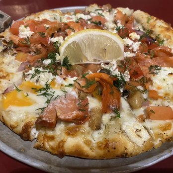 Me-n-Ed's Pizzeria - Smoked salmon with roasted garlic - Pizza Near Me - Burnaby, British Columbia