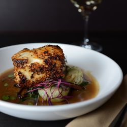 Lewis Steakhouse - Miso Chilean Sea Bass : Togarashi spice, baby bok choy, shiitake mushroom, black garlic - chili miso broth