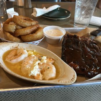 Ribs N' Bones - Third rack, ribs with shrimp, scampi, and house made onion rings - American Near Me - Warren, Pennsylvania