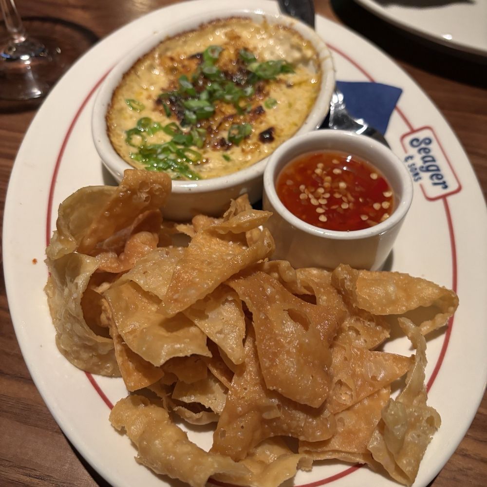 Seager & Sons - Crab Rangoon dip - delicious with the chilli dipping sauce! - Pizza Near Me - Plano, Texas Seager & Sons - Crab Rangoon dip - delicious with the chilli dipping sauce! - Pizza Near Me - Plano, Texas