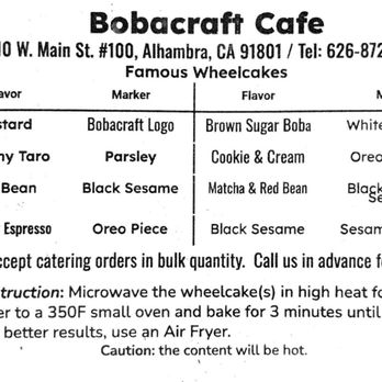 Bobacraft Cafe - flavors & markers for wheelcakes - Bubble Tea Near Me - Alhambra, California