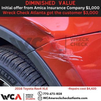 Wreck Check Atlanta - After our fee of $425, the customer received an additional $1,575 on top of the initial $1,000 offer from the insurance company. - Appraisal Services Near Me - Cumming, Georgia Wreck Check Atlanta - After our fee of $425, the customer received an additional $1,575 on top of the initial $1,000 offer from the insurance company. - Appraisal Services Near Me - Cumming, Georgia