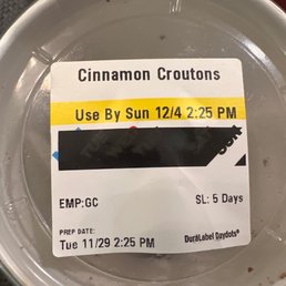 Expired sticker from our takeout order.