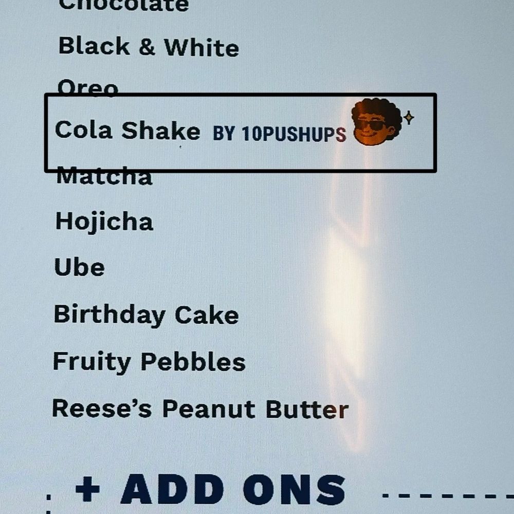 Bun Haus - Cola Shake menu option with IG 10pushups face - Burgers Near Me - New York, New York Bun Haus - Cola Shake menu option with IG 10pushups face - Burgers Near Me - New York, New York