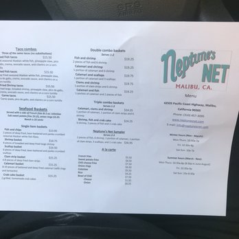Neptune's Net - Menu part 1 - Seafood Near Me - Malibu, California