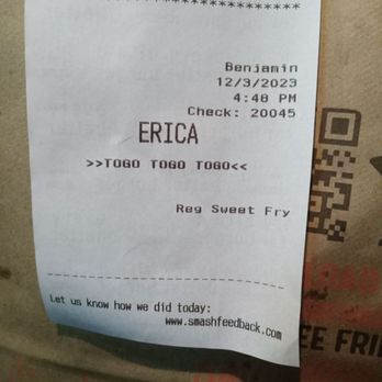 Smashburger - a receipt for erica - Burgers Near Me - Fort Collins, Colorado