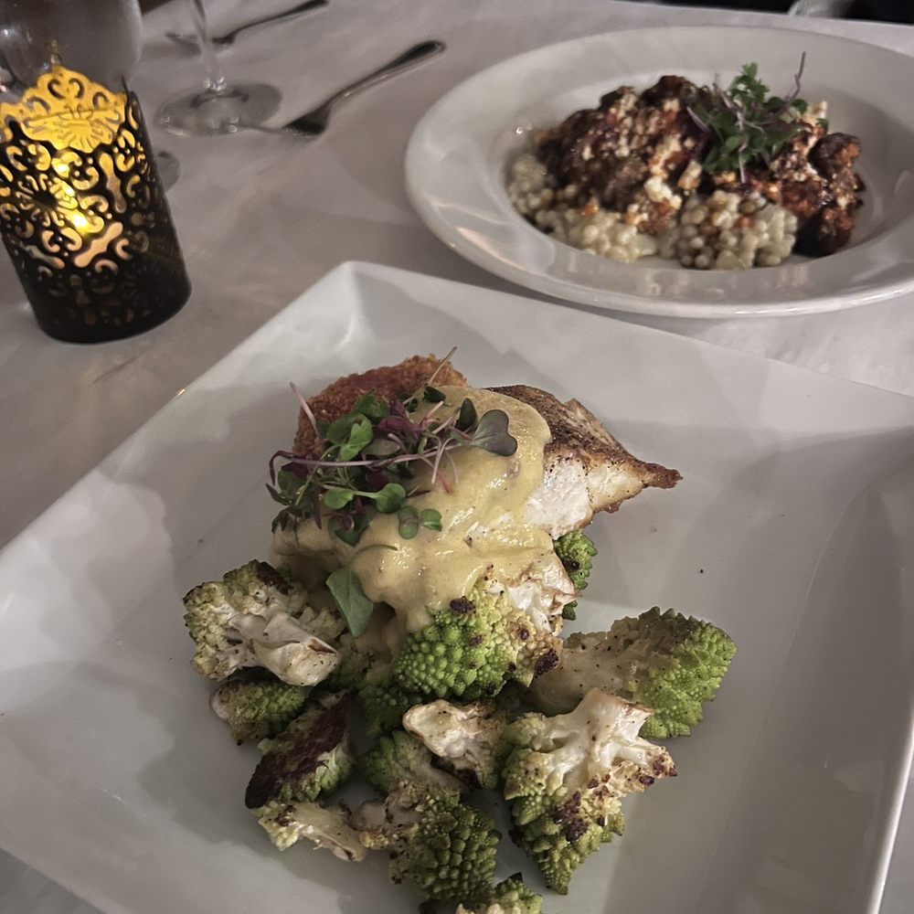 Red Tavern - Halibut and vegetable stack - New American Near Me - Chico, California Red Tavern - Halibut and vegetable stack - New American Near Me - Chico, California