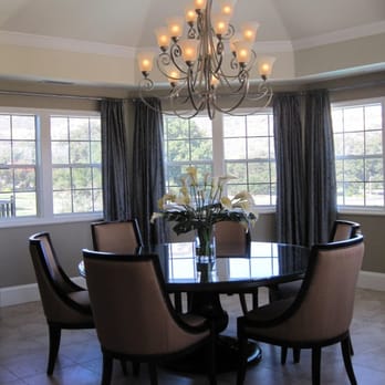 Rancho Interior Design - Modern dining room with, Murray Feiss chandelier and silk draperies. - Interior Design Near Me Rancho Interior Design - Modern dining room with, Murray Feiss chandelier and silk draperies. - Interior Design Near Me
