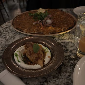 Bosforo - lahmacun (in the back) and içli köfte - Turkish Near Me - San Diego, California Bosforo - lahmacun (in the back) and içli köfte - Turkish Near Me - San Diego, California