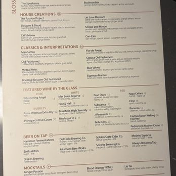 Blossom & Bourbon - Back of menu - American Near Me - San Jose, California Blossom & Bourbon - Back of menu - American Near Me - San Jose, California