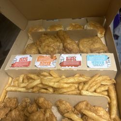 KFC - $20 fill up box  Nuggets, fries, chicken, biscuits and sauce