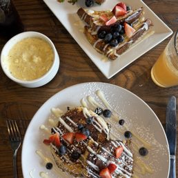 Cinnamon roll french toast and chicken and french toast