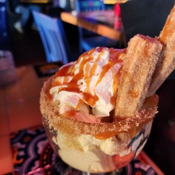 Cantina Tequila - Churro sundae with a delightful surprise at the bottom. - Mexican Near Me - Henderson, Nevada Cantina Tequila - Churro sundae with a delightful surprise at the bottom. - Mexican Near Me - Henderson, Nevada