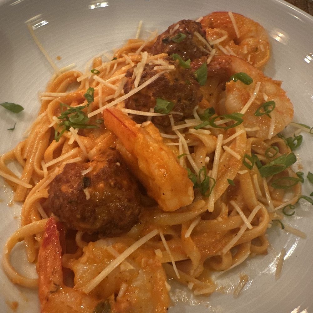 Rouj Creole - Shrimp and crab meatball pasta - Cajun/Creole Near Me - Baton Rouge, Louisiana Rouj Creole - Shrimp and crab meatball pasta - Cajun/Creole Near Me - Baton Rouge, Louisiana