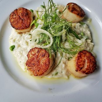 Ocean Prime - Sea Scallops with Parmesan Risotto, English Peas, Citrus Vinaigrette - Seafood Near Me - Denver, Colorado Ocean Prime - Sea Scallops with Parmesan Risotto, English Peas, Citrus Vinaigrette - Seafood Near Me - Denver, Colorado