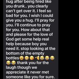 This is what she sent me after I told her I was in San Diego helping my girlfriend after she was in the veterans intensive care unit This is what she sent me after I told her I was in San Diego helping my girlfriend after she was in the veterans intensive care unit